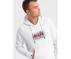 CLASSIC Vyriškas klasikinis raštuotas kengūros džemperis – baltas v1 om-ssps-0150