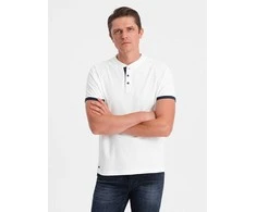 Vyriški polo marškinėliai be apykaklės – balti V1 OM-TSCT-0156