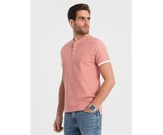 Pink Vyriški polo marškinėliai be apykaklės – rožiniai V7 OM-TSCT-0156