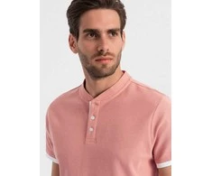 Pink Vyriški polo marškinėliai be apykaklės – rožiniai V7 OM-TSCT-0156
