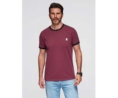 Cotton vyriški medvilniniai marškinėliai su kontrastingais įdėklais - bordo v2 s1632