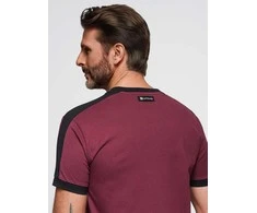 Cotton vyriški medvilniniai marškinėliai su kontrastingais įdėklais - bordo v2 s1632