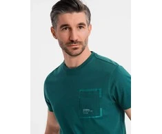Cotton vyriški medvilniniai marškinėliai su kišene – jūrų mėlyna v5 om-tspt-0154
