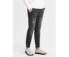 Denim Vyriškos džinsinės JOGGER kelnės su įbrėžimais – juodos V2 OM-PADJ-0150