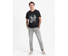 Denim Vyriškos džinsinės JOGGERS kelnės su įbrėžimais – šviesiai pilkos V4 OM-PADJ-0150