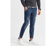 Blue Vyriškos džinsinės kelnės JOGGERS su įbrėžimais – mėlynos V3 OM-PADJ-0150