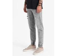 Denim Vyriškos džinsinės JOGGERS kelnės su įbrėžimais – šviesiai pilkos V4 OM-PADJ-0150