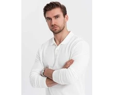 Collar vyriški ilgarankoviai marškinėliai su polo apykakle – balti v1 om-pobl-0114