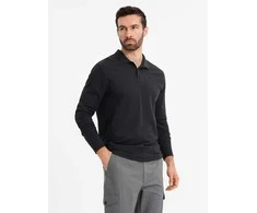 Collar vyriški ilgarankoviai marškinėliai su polo apykakle – juodi v2 om-pobl-0114