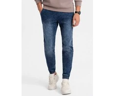 Vyriškos marbled denim joggery pants - dark mėlynas v1 om-padj-0133