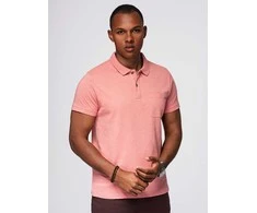 Pink Vyriški polo marškinėliai su dekoratyvinėmis sagomis – išblukusi rožinė spalva V4 S1744