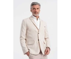 CREAM vyriškas įprasto kirpimo švarkas su linu - kreminės spalvos v1 om-blzb-0128