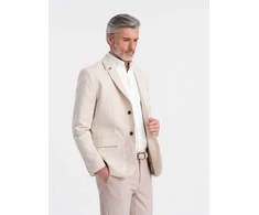 CREAM vyriškas įprasto kirpimo švarkas su linu - kreminės spalvos v1 om-blzb-0128