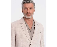 vyriškas įprasto kirpimo švarkas su linu - šviesiai smėlio spalvos v2 om-blzb-0128