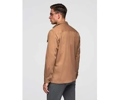 Cotton vyriški įprasto kirpimo medvilniniai marškiniai su sagomis užsegamomis kišenėmis – camel v2 om-shcs-0146