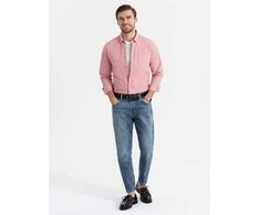 Cotton vyriški įprasto kirpimo medvilniniai marškiniai su kišene – rožiniai v3 om-shos-0153