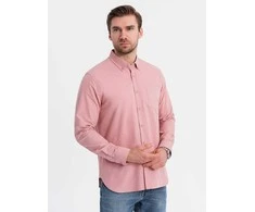 Cotton vyriški įprasto kirpimo medvilniniai marškiniai su kišene – rožiniai v3 om-shos-0153