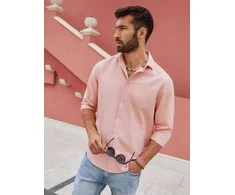 Pink vyriški įprasto kirpimo marškiniai su kišene – rožiniai v5 om-shcs-0148