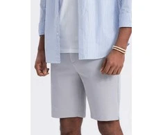 Vyriški SLIM FIT struktūrinio megztinio šortai – šviesiai pilki V4 OM-SRCS-0126