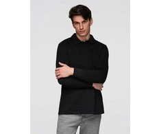 Collar Vyriškas struktūruotas megztinis su polo apykakle – juodas V8 OM-SSNZ-0149