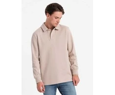 Collar Vyriškas struktūruotas megztinis su polo apykakle – smėlio spalvos V2 OM-SSNZ-0149