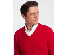 Collar vyriškas megztinis su V formos iškirpte ir marškinių apykakle - raudonas v4 om-swsw-0102