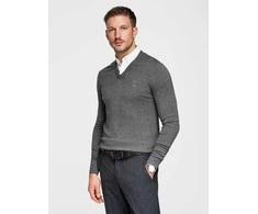 Collar vyriškas megztinis su V formos iškirpte ir marškinių apykakle - grafito spalvos v3 om-swsw-0102