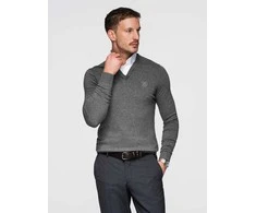 Collar vyriškas megztinis su V formos iškirpte ir marškinių apykakle - grafito spalvos v3 om-swsw-0102