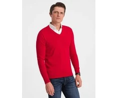 Collar vyriškas megztinis su V formos iškirpte ir marškinių apykakle - raudonas v4 om-swsw-0102