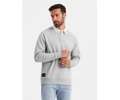 Collar vyriškas džemperis su balta polo apykakle - pelenų spalvos v7 om-ssnz-0132