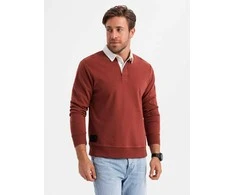 Collar vyriškas džemperis su balta polo apykakle - kaštoninės spalvos v3 om-ssnz-0132