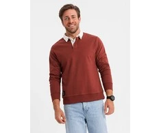 Collar vyriškas džemperis su balta polo apykakle - kaštoninės spalvos v3 om-ssnz-0132