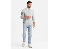 Collar vyriškas džemperis su balta polo apykakle - pelenų spalvos v7 om-ssnz-0132