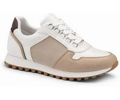 Sneakers Mišrių medžiagų lopų stiliaus sportbačiai – balti ir smėlio spalvos v1 om-fosl-0144