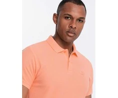 Peach Paprasti pikė megzti polo marškinėliai - persikinės spalvos v19 om-pobs-0100
