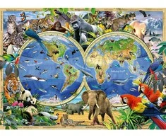 Ravensburger dėlionė, 100 detalių, pasaulio gyvūnai