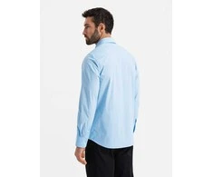 Blue Įprasti medvilniniai klasikiniai marškiniai - mėlyni v1 om-shos-0154