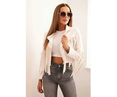 Style Moteriška ekologiškos odos striukė su kutais, boho stiliaus, šviesiai smėlio spalvos