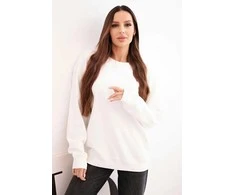 Cotton Moteriškas medvilninis megztinis su kilpomis, gobtuvu ir kengūros kišene, baltas