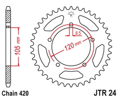 Jt Sprockets Galinė žvaigždė JTR24 YAMAHA DT / APRILIA MX / RX 50 1998-2006