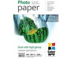 Fotopopierius ColorWay, A4, 220g, 20L, dvipusis, blizgus