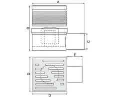 Trapas su šoniniu nutekėjimu, fi50, reguliuojamos nerūdijančio plieno grotelės 10x10 [cm], baltos spalvos