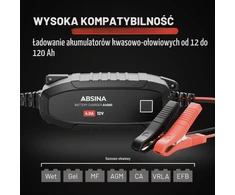 ABSINA automobilio akumuliatorių įkroviklis 12 V 4 A, iki 120 Ah, 301007