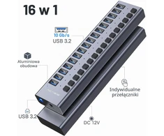 Acasis aliumininis 16 prievadų USB 3.1 šakotuvas 10 Gb/s, 96 W, HS082