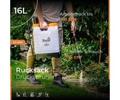 ADLER EUROPE 16 l slėginis nugaros purkštuvas su teleskopine 48–83 cm nerūdijančio plieno lanca ir 115 cm žarna, 2–3 bar