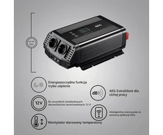 AEG grynosios sinusoidės įtampos keitiklis automobiliui 600 W, 12 V į 230 V, su USB, 10059