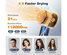 Aigostar plaukų džiovintuvas su jonizacija, BLDC variklis 110 000 aps./min., 1600 W, juodas