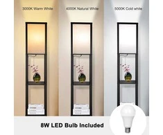 Aimosen medinė grindų lempa su 3 lentynomis, LED E27 8 W, reguliuojama spalvos temperatūra, 162 cm, JF5470