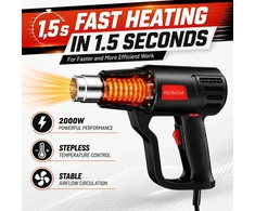 AIUNAOM karšto oro pistoletas 2000 W, 50–650 °C, 2 oro srauto režimai, EUHG01