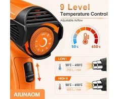 AIUNAOM karšto oro pistoletas 2000 W, 50–650 °C, 2 oro srautai, EUHG02
